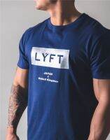 Summer New Sports Fashion Short-sleeved Mens Gym Fitness T-shirt Loose Bodybuilding Style Casual Blue Training Print Tops XS-4XL-5XL-6XL