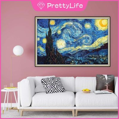 【 Pl】the Starry Night 5D DIY เพชรภาพวาด Van Gogh ผนังหัตถกรรม Mosaic Art ตกแต่งบ้านของขวัญขนาดใหญ่60x90cm