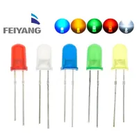 {:“=-】100ชิ้นโปร่งใส/กระจายแสงสีเขียวใสขนาด5มม. สีขาวสีเหลืองสีฟ้าหลอดไฟ LED ไดโอดเปล่งแสง