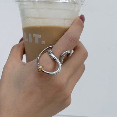 Japan and South Korea S925 silver line wavy ring female retro fashion simple cold style open ring hip-hop index finger ring 〖WYUE〗