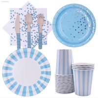 ✐ Blue Stripes Disposable Tableware Napkins/ Dishes Birthday Party Decor Bluey Party Decorations Baby Shower Disposable Plate Set