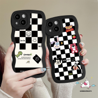 เคสโทรศัพท์กระดานหมากรุกเข้ากันได้กับ iPhone 11 14 13 12 Pro Max XR 6S 8 7 Plus X XS Max SE 2020 14 Plus ขอบลอนการ์ตูนไดโนเสาร์น่ารัก Smiley Soft ผิวนอกฝาหลัง