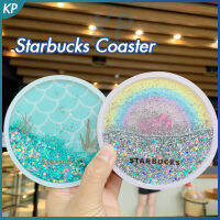 Starbuck แผ่นรองแก้วพร้อมทรายดูดภายใน,แผ่นรองแก้ว PVC อะคริลิกลายดอกเชอรี่บานลายสายรุ้งโต๊ะกันความร้อน