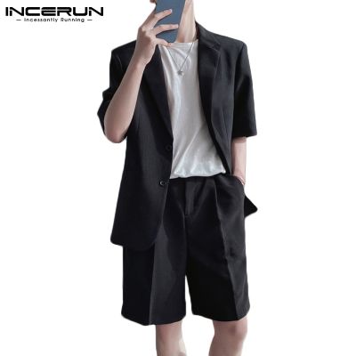 Incerun เสื้อสูทแขนสั้น + กางเกงขาสั้น สไตล์เกาหลี แฟชั่นผู้ชาย
 QC8191603