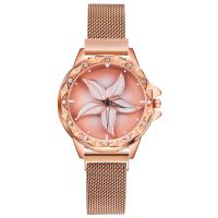 【July】 Ladies quartz watch faceplate rhinestone time to run magnet strap womens 360°rotating