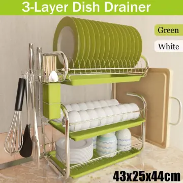 Costway Over Sink Dish Drying Rack 2 Tier Adjustable (21''-39'') Length w/  8 Hooks