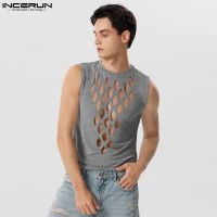 hot【DT】 2023 Men Hollow Out Color O-neck Sleeveless Streetwear Fashion Vests Male S-5XL