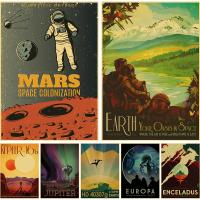 Vintage Space Planets Prints and Poster Retro Kraft Paper Science Fiction Posters Wall Sticker Living Room Decoration Home Decor