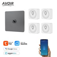 ▽ Avoir Tuya Smart Home Circuit Breaker Wireless Switch Socket Gray Wall Light Switch Stainless Steel Toggle Switch Power Pulgs