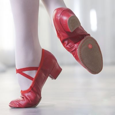 รองเท้าเต้นหนังสำหรับผู้หญิงส้นสูงระดับกลางเด็กผู้หญิง,รองเท้าเต้นบัลเลต์แจ๊สรองเท้าแตะโยคะลาตินพอยต์