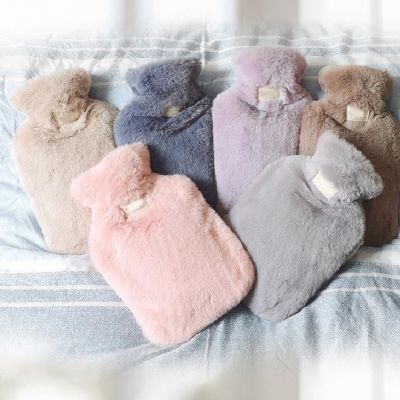 1000/2000ml Plush Faux Fur Hand Warmer Winter Hot Water Bottles With Cover Natural Rubber Cosy Hot Water Bag For Waist Hand Warm