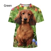 2021 New Fashion Dachshund 3D Printed T-shirt Mens and Womens Casual Short-sleeved T-shirt