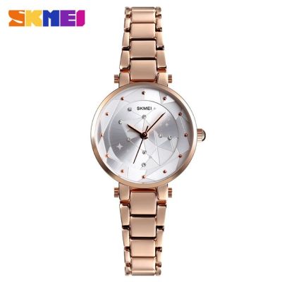 SKMEI นาฬิกาผู้หญิงหรูหราสแตนเลสสายเหล็ก,นาฬิกาข้อมือควอตซ์สำหรับสุภาพสตรีนาฬิกาแฟชั่นกันน้ำ Relogio Feminin