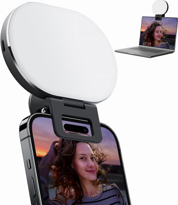 Weilisi Rechargeable Selfie Light, Phone Light with 3 Lighting Mode/10 Brightness Level, Portable Phone Ring Light for Selfie, Makeup, Tiktok, Live Stream, Clip on Video Light for iPhone/Android/ipad Black