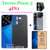 (4in1) ซิลิโคนนิ่ม CoverTecno Pova 5 Pova 4 Pova 4 Pro Pova 3 Pova 2เคสสีดำฝ้าเคสโทรศัพท์กันกระแทก + ฟิล์มบางเซรามิก + ฟิล์มเลนส์ + ฟิล์มด้านหลัง