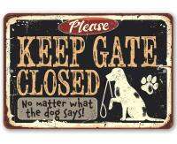 Keep Gate Closed Dog ป้ายโลหะสำหรับตกแต่งบ้าน-ของขวัญสุนัขในร่ม/กลางแจ้งสำหรับผู้หญิง