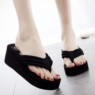 flip-flops female summer new large base beach shoes han edition cool fashion cloth belt slippers wholesale