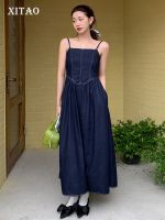 XITAO Dress Solid Color Casual Women Sleeveless Denim Sling Dress