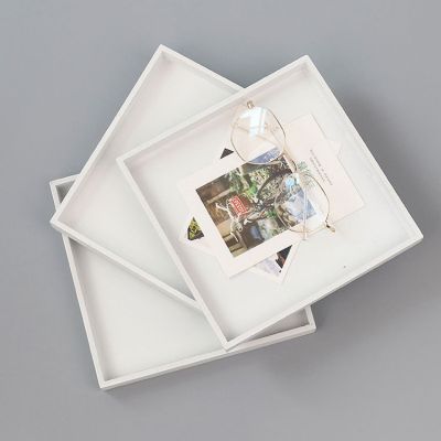 ถาดไม้สีขาวเสิร์ฟอาหารแต่งหน้าเก็บผลไม้ Photo Props Modern Household Home Storage Trays Square 20x20cm