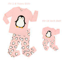 Fashion Matching Girls&amp;Dolls Penguin Christmas Pajamas Kids Cotton Sleepwear for 18 doll Pyjamas Pijamas Kids Pijama Menino