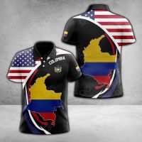 2023 NEW Style America And Colombia Proud Flag Map 3D Unisex Adult Polo Shirtsize：XS-6XLNew product，Can be customization