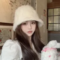 [COD] 2022 rabbit fisherman hat womens autumn and winter big head circumference plush bucket face white models