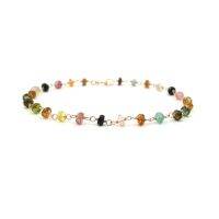 Natural Stone Rainbow Tourmaline 925 sterling silver Handmade Knitting Shining Bracelet 7-8