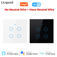 Tuya Smart Wifi Touch Switch ไม่ต้องใช้สายไฟที่เป็นกลาง Smart Home Life สวิตช์ไฟติดผนัง1234 Gang รองรับ Alexa Voice