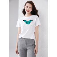 Butterfly Print Tshirt Cotton Tees Solid Color Wear Large Size Shirt