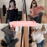 DD SHOPพร้อมส่ง F887 เสื้อเปิดไหล่ไหมพรมแขนยาว ผ้านิ่มใส่สบาย สีพาสเทลมาก -C