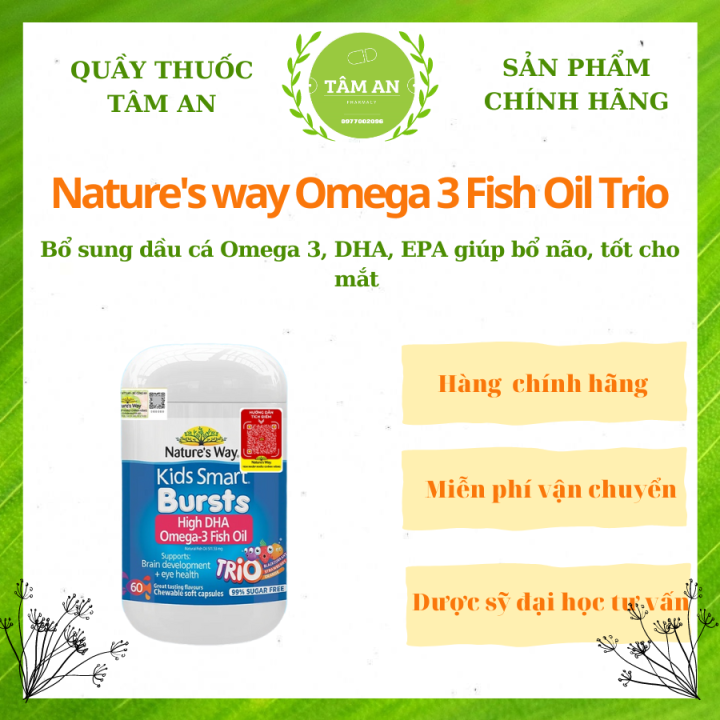 Nature's Way Omega3 Fish Oil Trio 60 viên Viên nhai dầu cá bổ sung