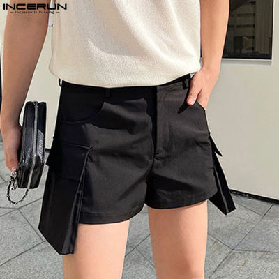 INCERUN กางเกงขาสั้นอเนกประสงค์สำหรับวันหยุดพักผ่อนของผู้ชาย,กางเกงขาสั้นกระเป๋าขนส่งขากันสั้น (สไตล์เกาหลี)