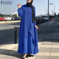 ZANZEA Women Maxi Long Dress Vintage Summer Sundress Muslim Kaftan Abaya Dubai Turkey Hijab Dress Robe Femme Islamic Clothing