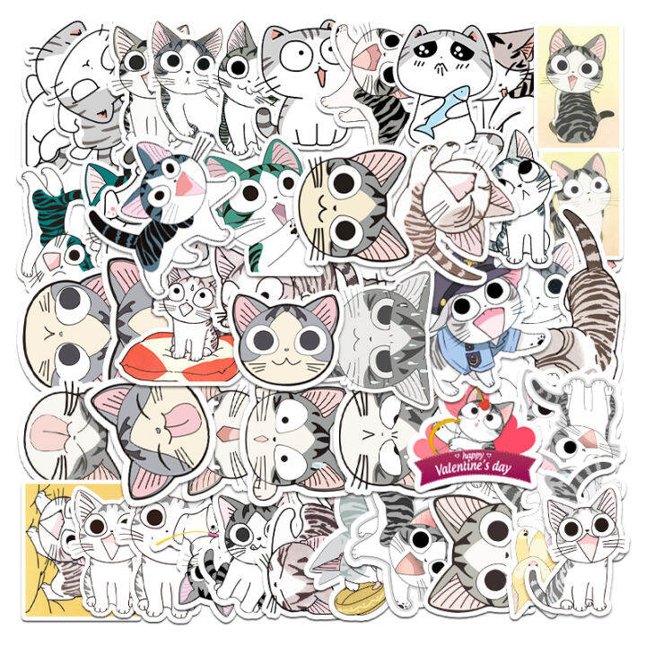 50Pcs Cartoon Cute Cat Waterproof Sticker Skateboarding Snowboard ...