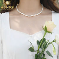 ASHIQI Natural Freshwater Pearl Baroque Necklace 925 Sterling Silver Pearl Necklace Wedding Jewelry Women