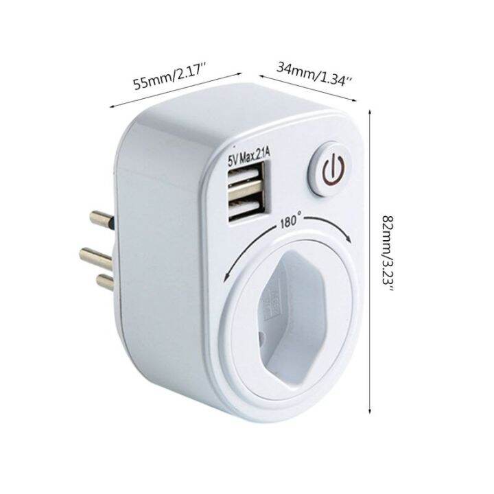 2020ใหม่5v-2-1a-swwe-ปลั๊กแปลงไฟพอร์ตที่ชาร์จ-usb-คู่1เต้ารับ-ac-180c-การหมุน