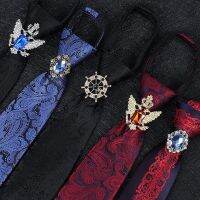 BM เสื้อเทคไทชายหัวเข็มขัดรัดแน่นอัศวินผูกห่วงพ่อค้ากล่องของขวัญคลิปติดปกเสื้อไรน์สโตนสำหรับบุรุษแนววินเทจ