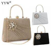 YYW Sqaure Shape Wedding Evening Bag For Women Rhinestone Flower Gold Vintage Modern Night Purses Female Evening Party Handbag