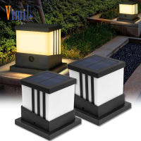 Vimite Led โคมไฟหัวเสา โซล่าเซล Outdoor เปิด-ปิดอัตโนมัติ กันน้ำ โคมไฟเสารั้ว โคมไฟหัวเสาโซล่า Solar Pillar Light 3-Color Warm White Decoration ไฟตกแต่งสวน for Courtyard Gate