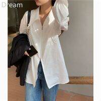 High-end design style large lapel zipper shirt pointed collar stacked long-sleeved shirt lazy blue shirt for women V729