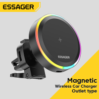 Essager RGB ที่วางโทรศัพท์ในรถยนต์แม่เหล็ก Qi 15W Wireless Charger Car สำหรับ iPhone 14 13 Pro Max Samsung Universal ที่วางโทรศัพท์-Jjeir