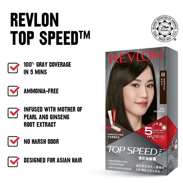 Revlon Men & Women Top Speed Hair Color - Permanent Hair Color, 100% Gray Coverage, Ammonia Free, Halal Certified