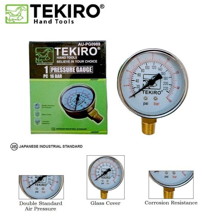 TEKIRO Pressure Gauge 16 Bar Alat Ukur Tekanan Angin Ban 16 Bar