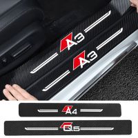 [HOT ZQQIUZWREKW 111] 4PCS ประตูรถเกณฑ์ Sill แผ่นป้องกัน Anti Scratch สติกเกอร์สำหรับ Audi A3 A4 A5 A6 A7 Q3 Q5 Q7 S3 S8 S5 Sline อุปกรณ์เสริม