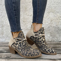 New Fashion 2022 Womens Ankle Boots Leopard Ladies Chunky Female Shoes Woman Footwear Plus Size 35-43