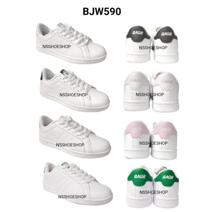 nsshoeshop-รองเท้าผ้าใบผู้หญิง-baoji-รุ่น-bjw317-bjw590-สีขาวล้วน-ขาวดำ-ขาวชมพู-ขาวเขียว-ดำ-36-41