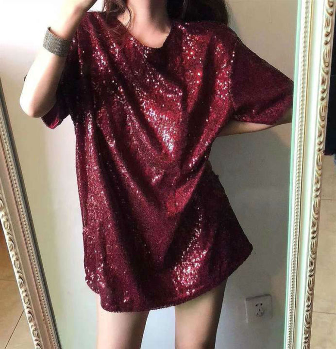 sequined-short-sleeved-t-shirt-for-women-2021-early-spring-new-korean-style-internet-celebrity-super-hot-bling-loose-top-half-sleeve-night-club-style