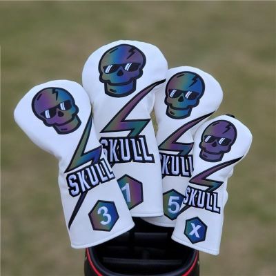 ☋ New Fashion Skull Gradient Golf Wood Cover PU Leather Golf Headcover for Driver Fairway Wood Cover Hybrid Golf Club Durable