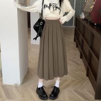 Rimocy Elegant Suit Pleated Skirt Women Back Elastic High Waist Skirts Woman Preppy Style Solid Color Midi A Line Skirt Female