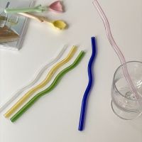 MooneyxKorean ins heat-resistant wave-shaped glass straw summer color juice drink straw stirrer